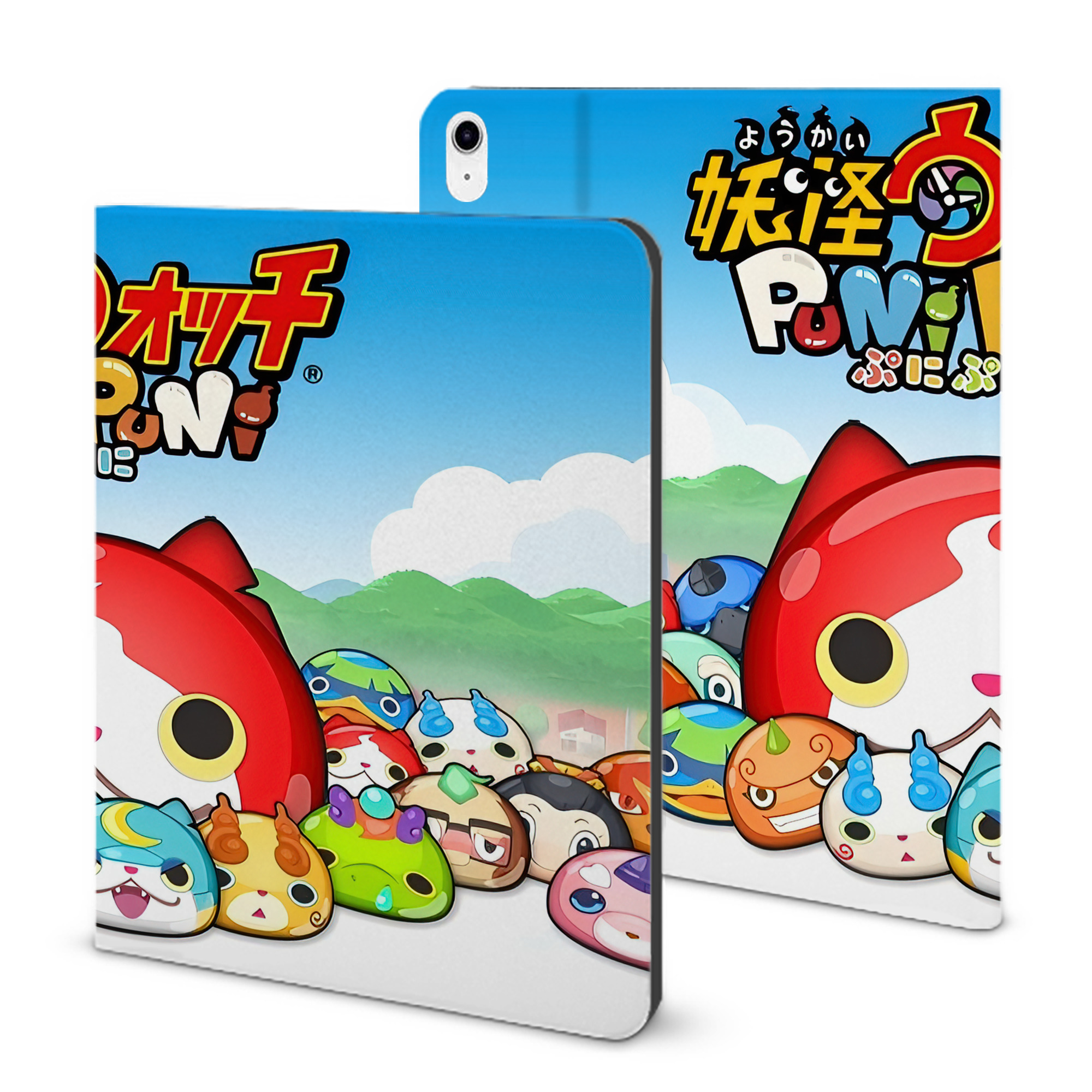 （画像用） 妖怪ウォッチ Yo-kai Watch IPad ケース ブック型 PUレザー TPU 耐衝撃 軽量 薄型 ペン収納なし 全面保護 IPad 各モデル対応